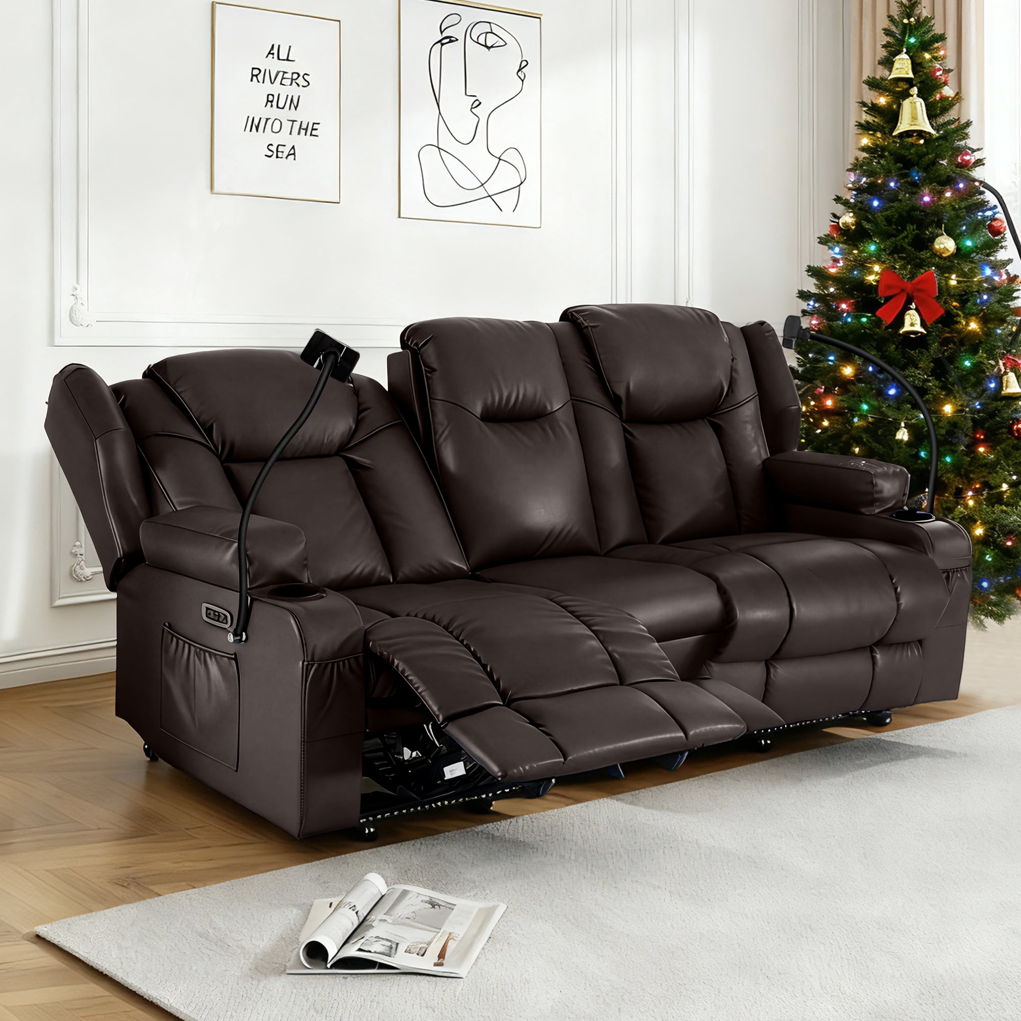 ROOMARK Loveseat Recliner Double Recliner RV Sofa & Console | Wall Hugger Loveseat Reclining RV | RV Theater Seats | RV Couch | RV Home Theater Seating Furniture