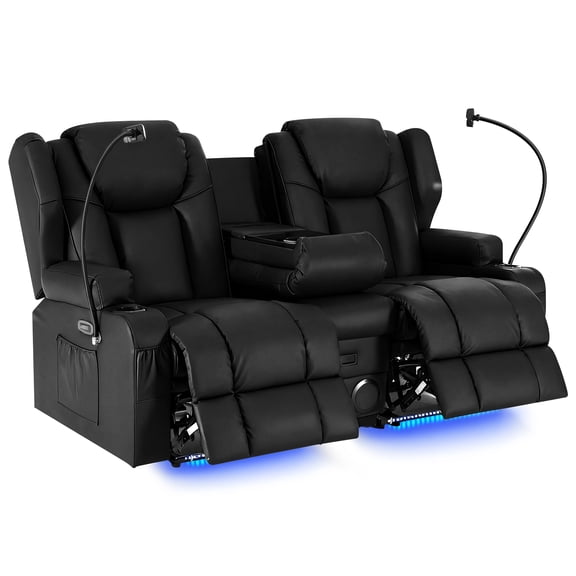 ROOMARK Loveseat Recliner Double Recliner RV Sofa & Console | Wall Hugger Loveseat Reclining RV | RV Theater Seats | RV Couch | RV Home Theater Seating Furniture