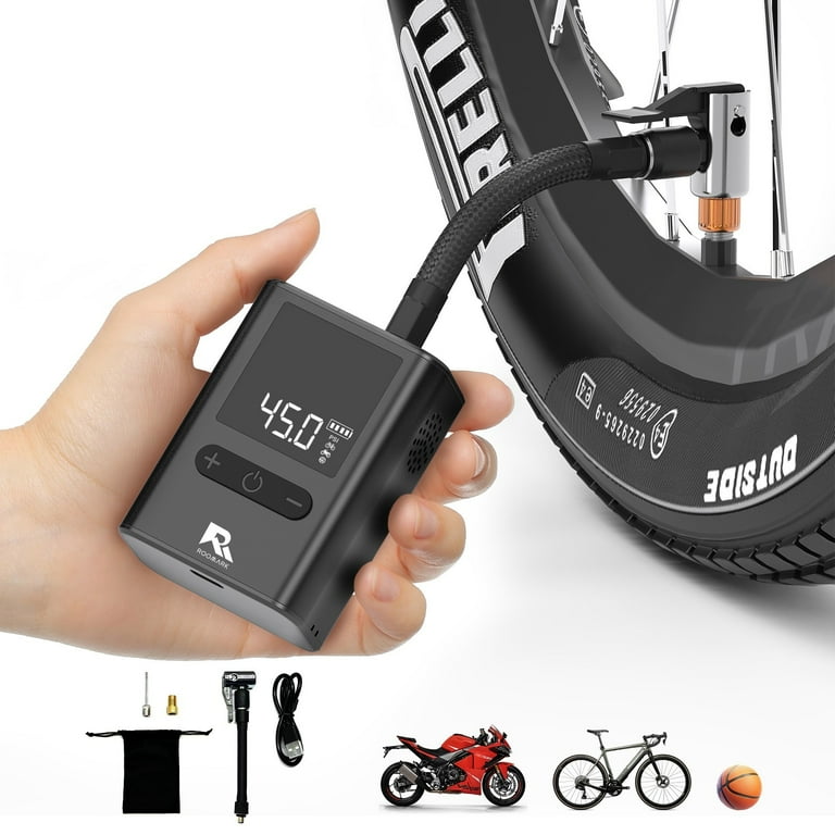 ROOMARK Portable Electric Bike Pump Max 100 PSI 1000 mAh Auto Shut Off Air Pump with Pressure Display for Motor Bike Cars Ball