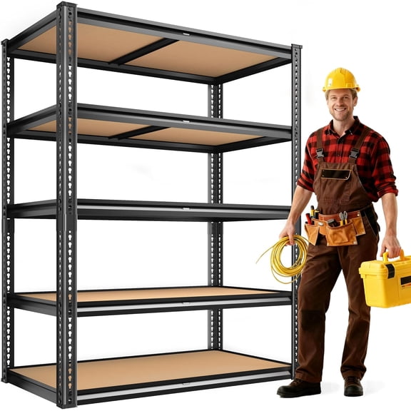 ROOMFAVE 2250LBS Storage Shelves Heavy Duty 5 Tier Garage Storage Shelving, Adjustable Metal Shelving Unit Utility Rack Shelf for Warehouse, Pantry, Closet, Kitchen 72" H x 35.56" W x 16" D, Black