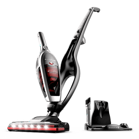 ROOMIE TEC Cordless Vacuum Cleaner, 2 in 1 Handheld, High-Power 2200mAh Li-ion Rechargeable Battery, with Corner Lighting and Upright Charging Base