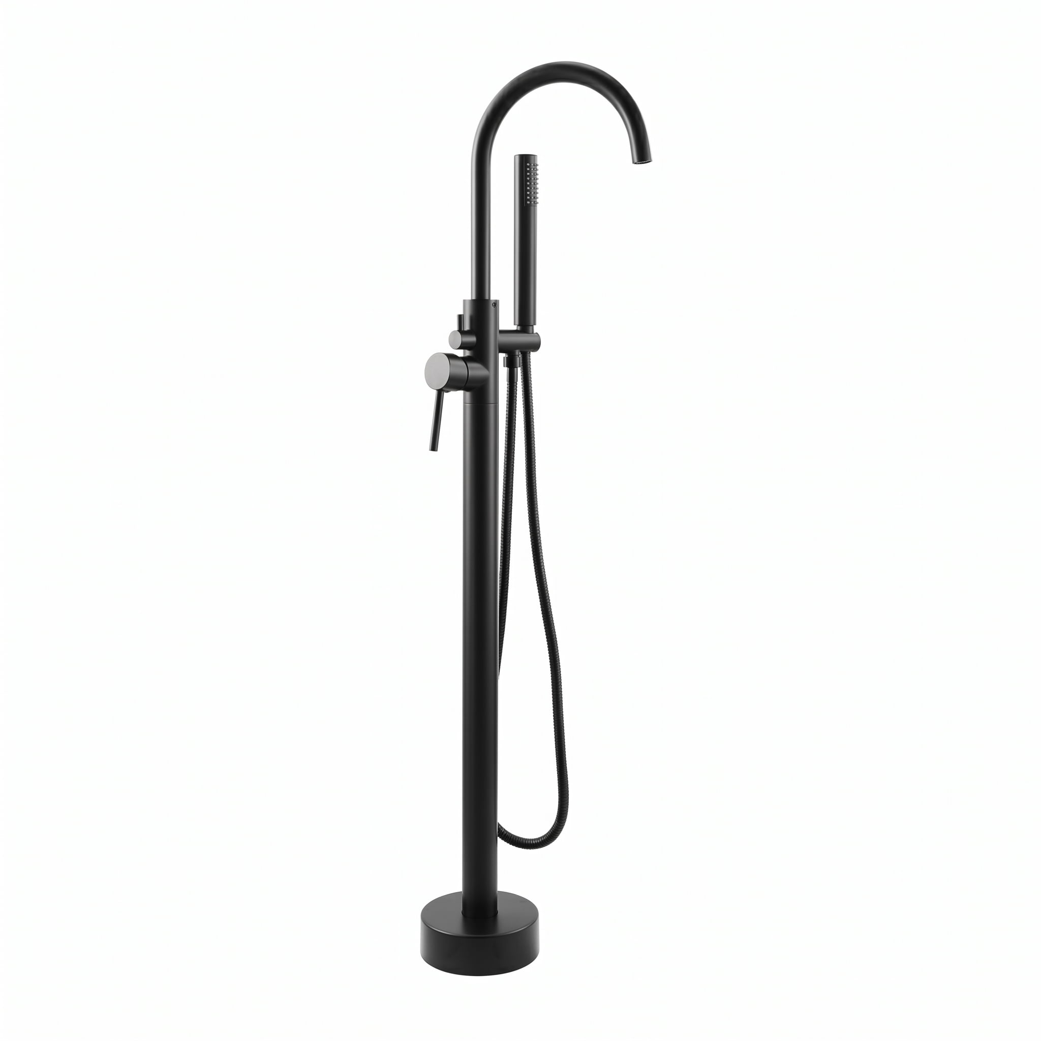 ROOMISLAND Floor Mount Bathtub Faucet Freestanding Tub Filler Standing High Flow Shower Faucets Shower Mixer Taps, with Handheld Shower, Matte Black