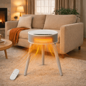 ROOMISLAND Space Heater Table, 1500W PTC Ceramic Side Table Heaters for Indoor Use, Electric Heater with Remote, LED Light, ECO Mode, Oscillation, 12H Timer, Overheat & Tip-Over Protection, White