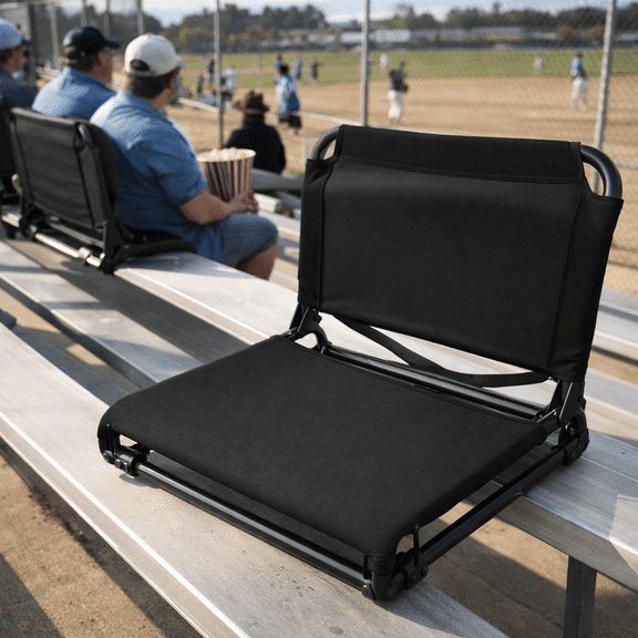 ROOMISLAND Stadium Seat with Back Support, Bleacher Chairs with Back Portable Bleacher Seats with Hook for Sports Events Baseball Soccer Benches,Black