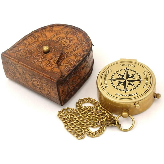 ROORKEE INSTRUMENTS (INDIA) A NAUTICAL REPRODUCTION HOUSE Moral Compass/Scout Compass/Forgiveness,Responsibility,Integrity,Compassion,Personalized Compass with Leather Case…