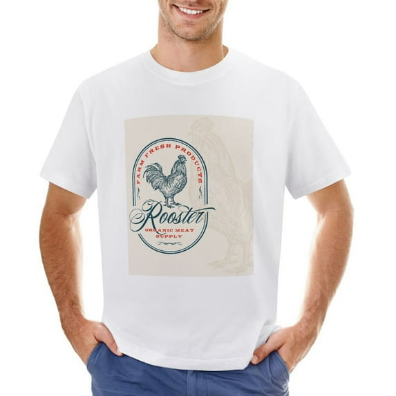 ROOSTER Men’s T-Shirt 100% Cotton Casual Short Sleeve Tops Gift Tee White L