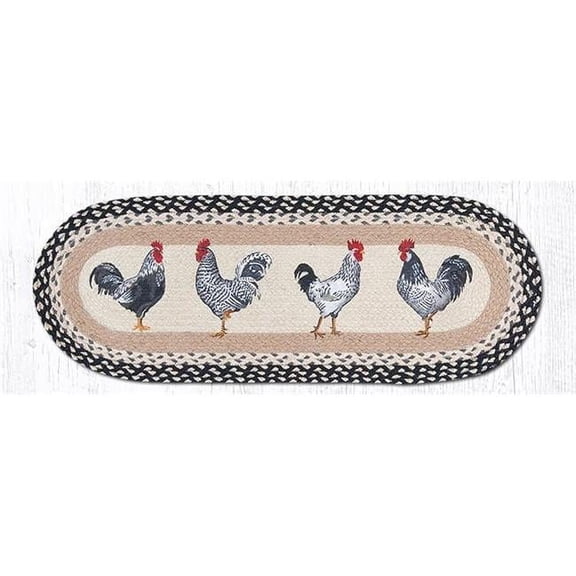 Earth Rugs OP-430 Roosters Oval Patch Runner 13" x 36"