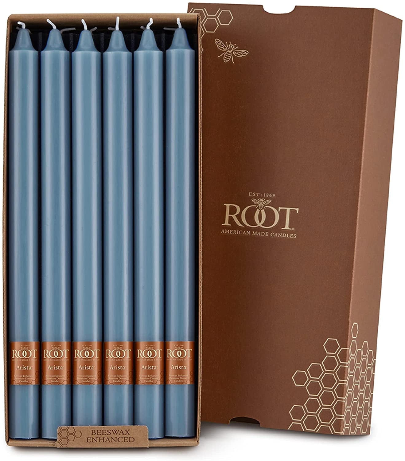 Williamsburg Blue Smooth Satin 12" Beeswax Taper Candles, Set of 12