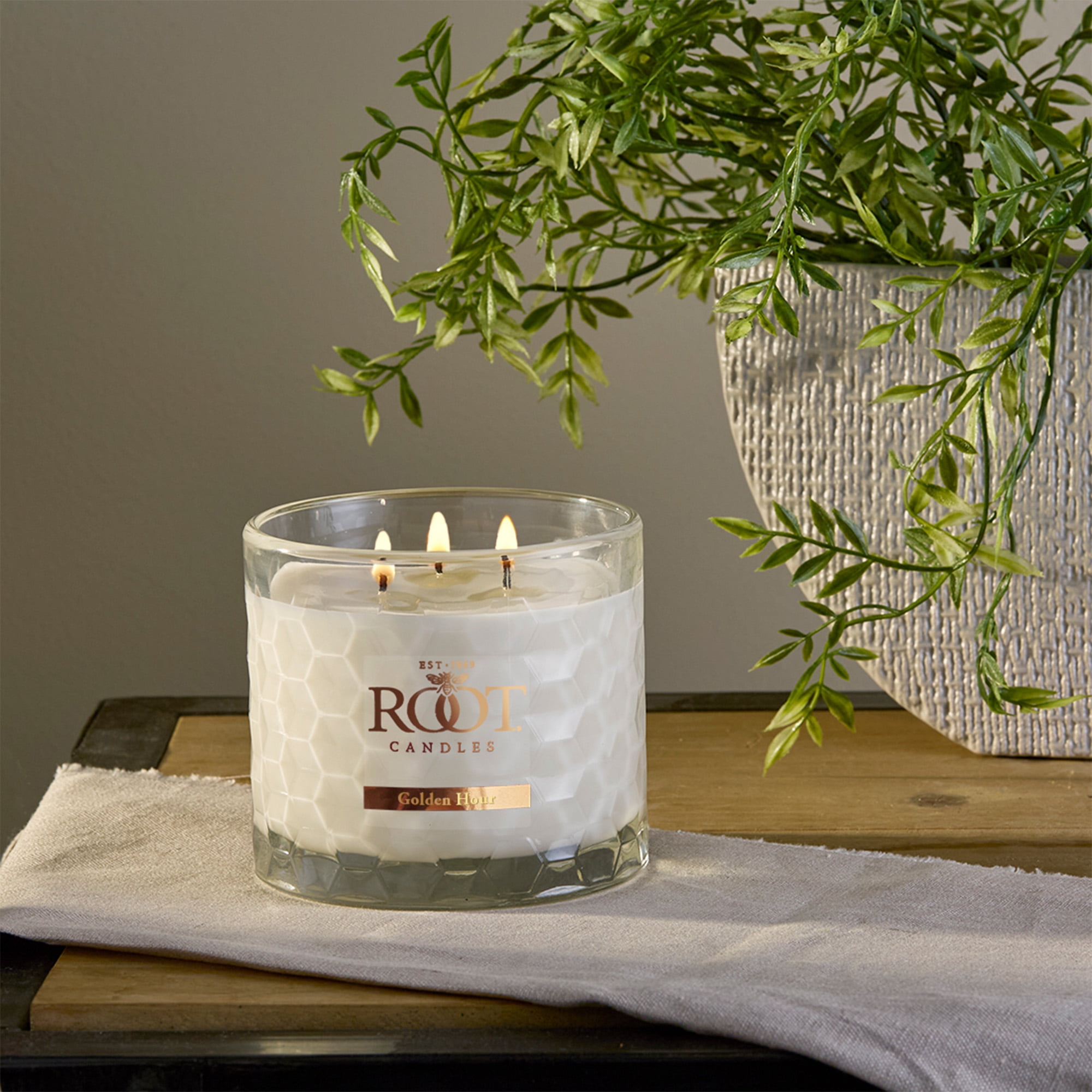ROOT Candles 12 oz 3-Wick Signature Honeycomb filled Jar. Scent: Golden Hour