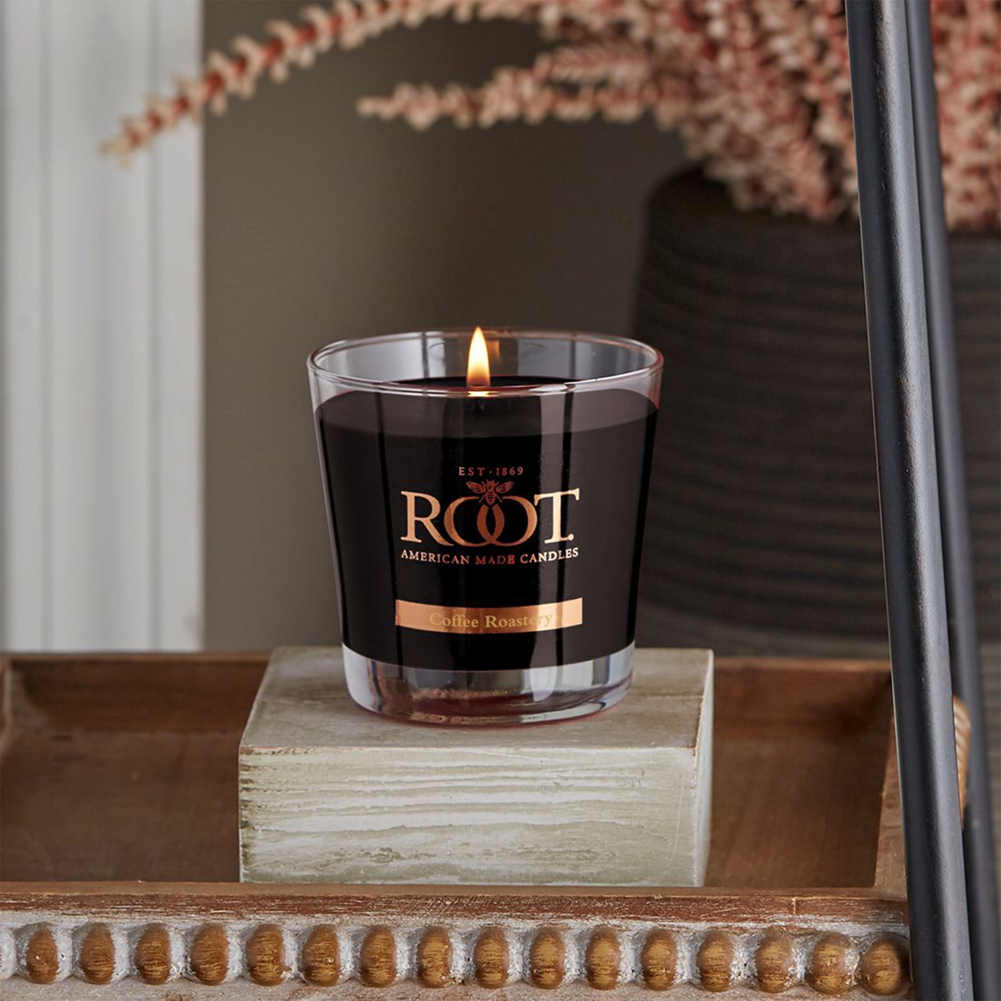 Small Coffee Roastery Scented Beeswax Jar Candle with Bronze Lid