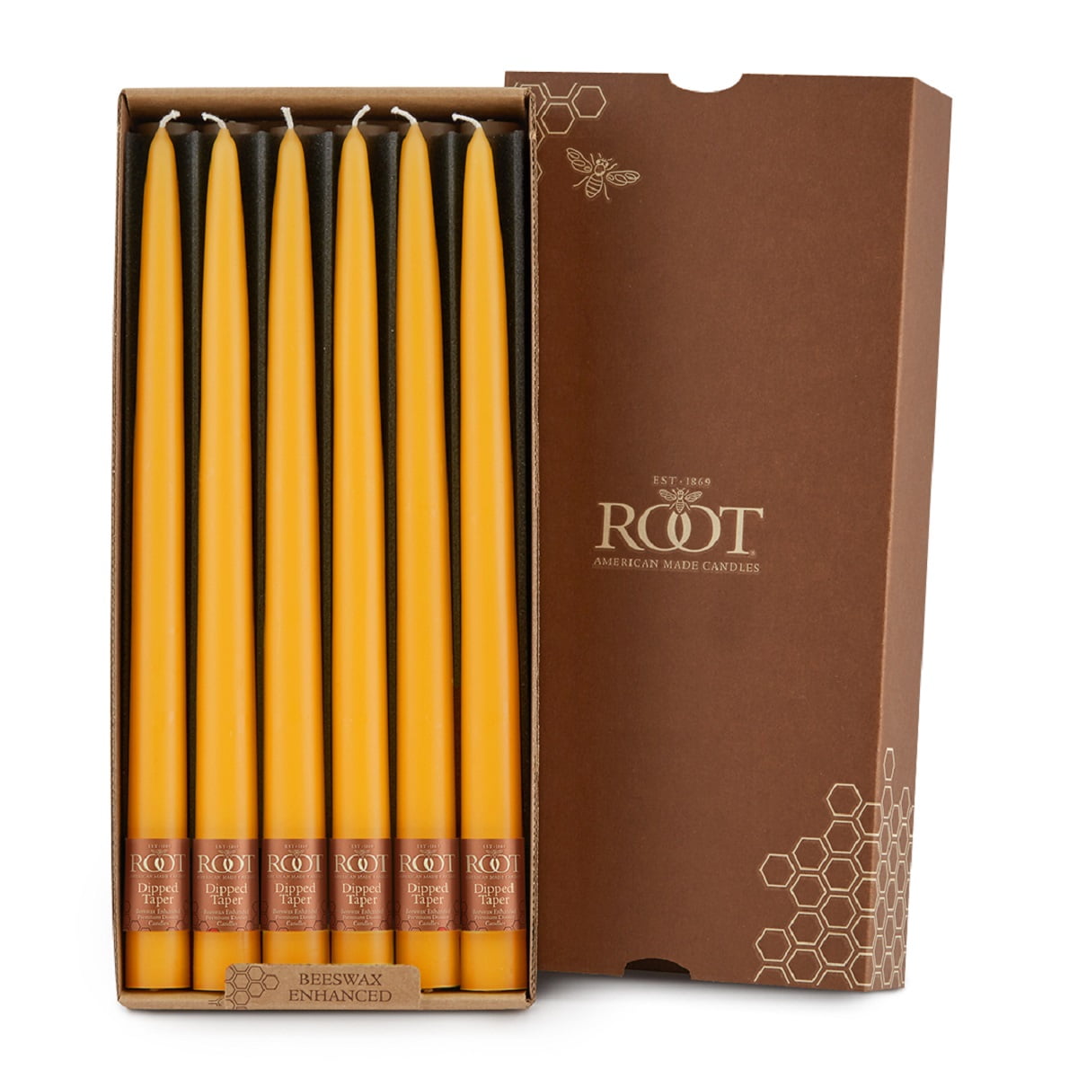 Butterscotch 12-Inch Beeswax Taper Candle Set, 12-Piece