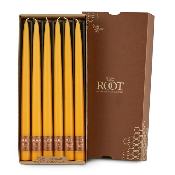 ROOT Candles Hand-Dipped 12-Inch Taper Dinner Candles, 12-Count, Butterscotch