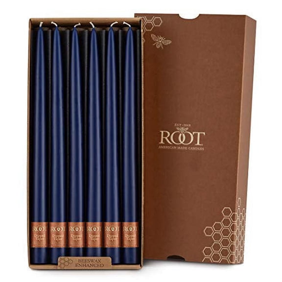 ROOT Candles Unscented Dipped Taper Candles, 12-inch Tall, Box of 12, Color: Abyss