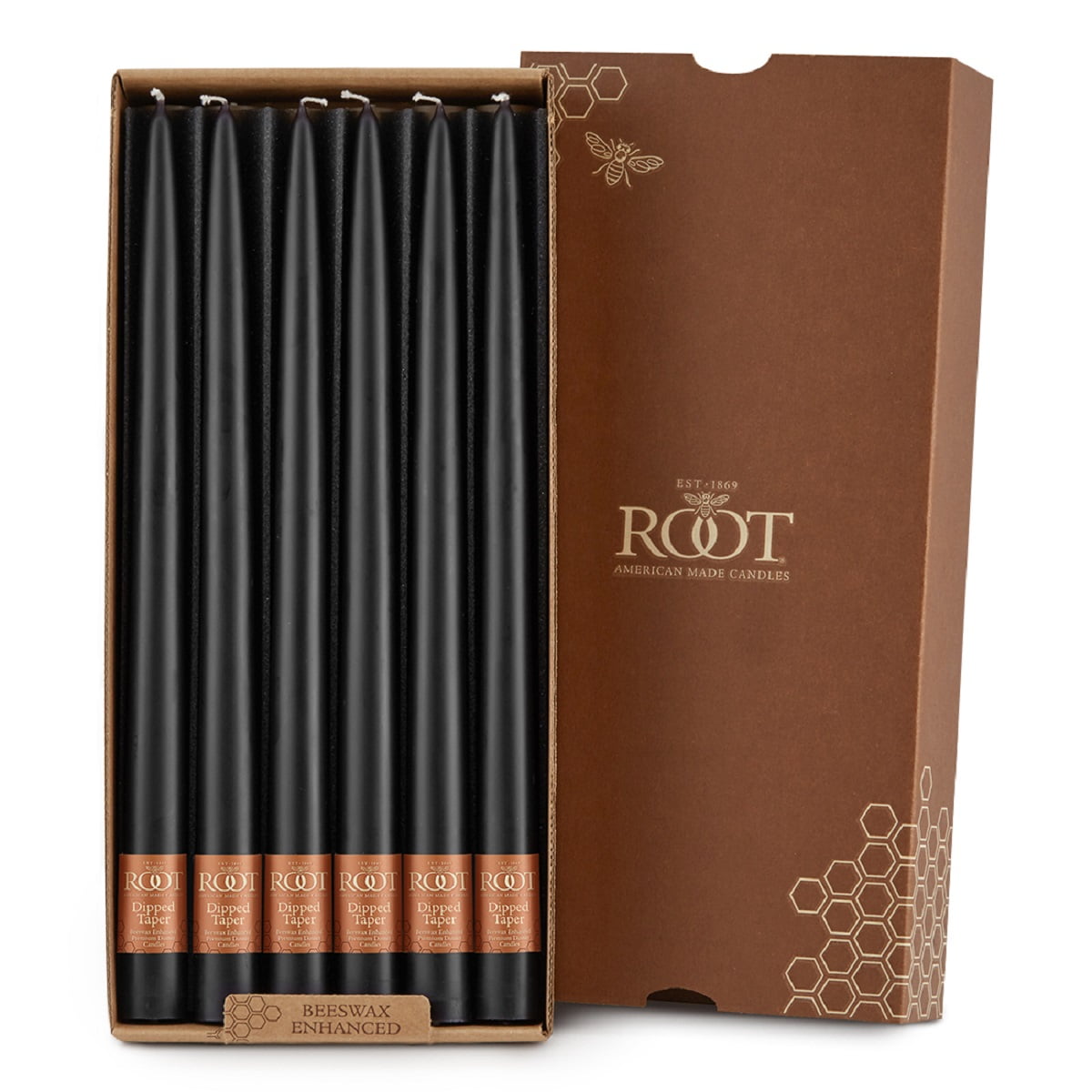Elegant Beeswax 12-Inch Black Taper Candle Set, 12 Count