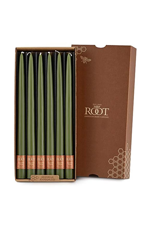 Candles Unscented Dipped Taper Candles, 12-inch Tall, Box of 12, Color: Dark Olive