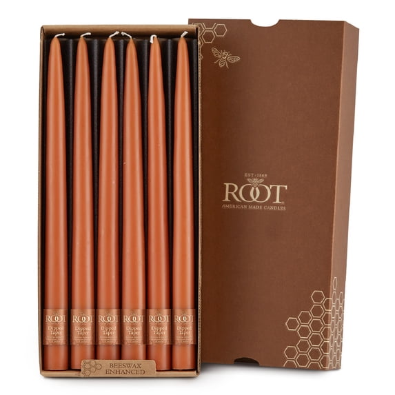 ROOT Candles Unscented Dipped Taper Candles, 12-inch Tall, Box of 12, Color: Rust