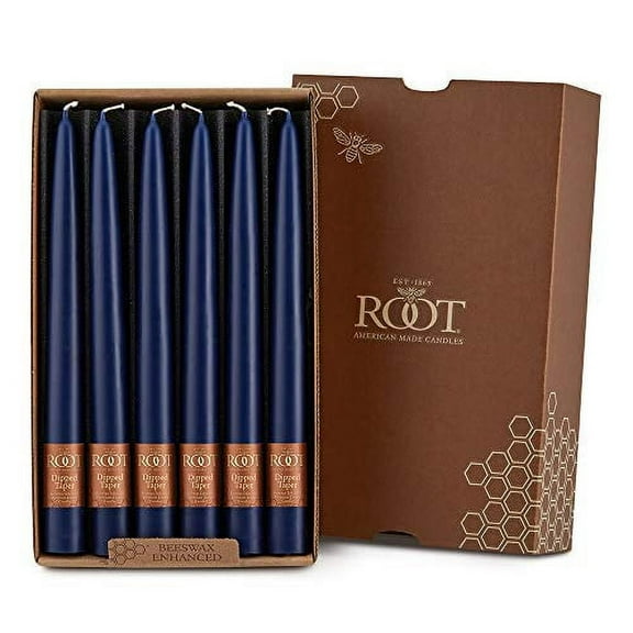ROOT Candles Unscented Dipped Taper Candles, 9-inch Tall, Box of 12, Color: Abyss