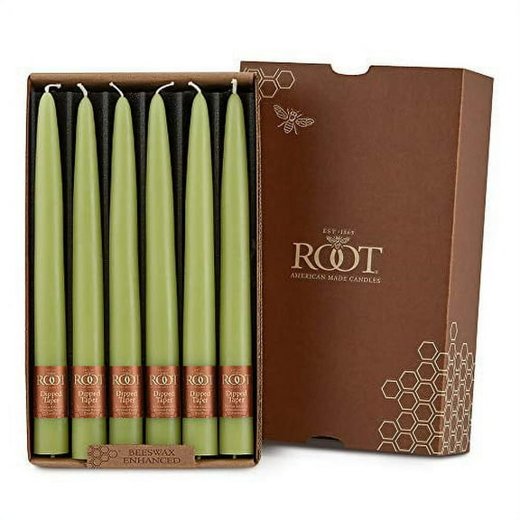 ROOT Candles Unscented Dipped Taper Candles, 9-inch Tall, Box of 12, Color: Willow