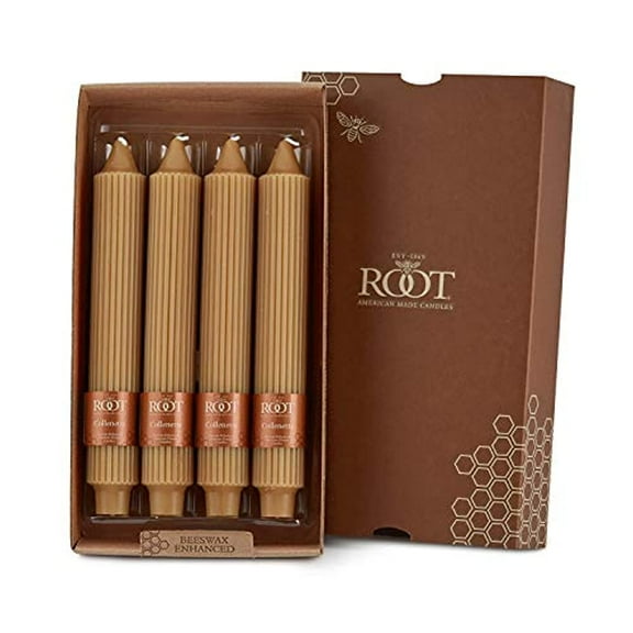 ROOT™ Candles Unscented Grecian Collenette Taper Candles, 9-inch Tall, Box of 4, Color: Beeswax