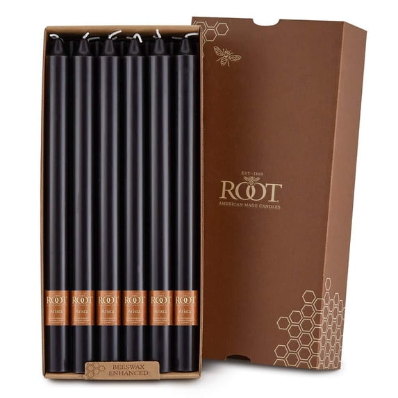 ROOT Candles Unscented Smooth Arista™ Taper Candles, 12-Inch Tall, Box of 12, Color: Black