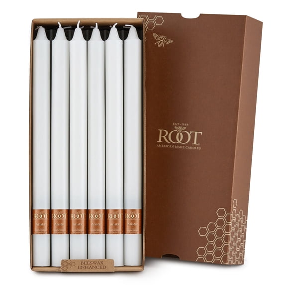 ROOT Candles Unscented Smooth Arista™ Taper Candles, 12-Inch Tall, Box of 12, Color: White