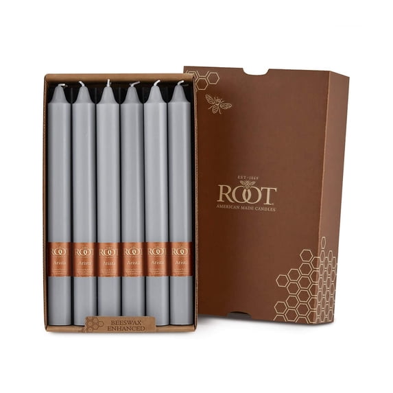 ROOT Candles Unscented Smooth Arista™ Taper Candles, 9-Inch Tall, Box of 12, Color: Platinum