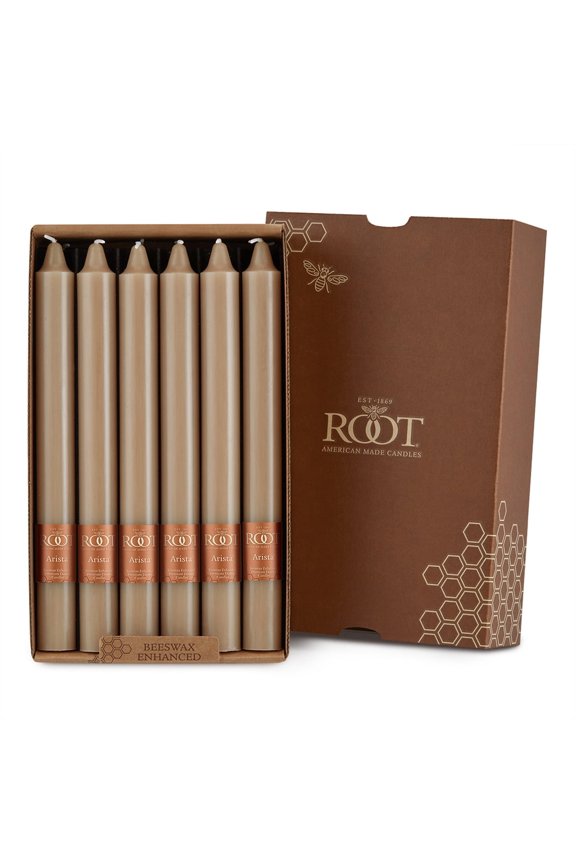 Candles Unscented Smooth Arista Taper Candles, 9-Inch Tall, Box of 12, Color: Taupe