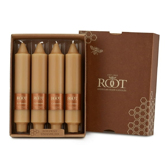 ROOT Candles Unscented Smooth Collenette Taper Candles, 7-Inch Tall, Box of 4, Color: Beeswax