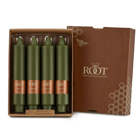 ROOT Candles Unscented Smooth Collenette Taper Candles, 7-Inch Tall, Box of 4, Color: Dark Olive