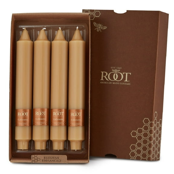 ROOT Candles Unscented Smooth Collenette Taper Candles, 9-Inch Tall, Box of 4, Color: Beeswax