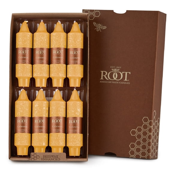 ROOT Candles Unscented Timberline™ Collenette Taper Candles, 5-Inch Tall, Box of 8, Butterscotch