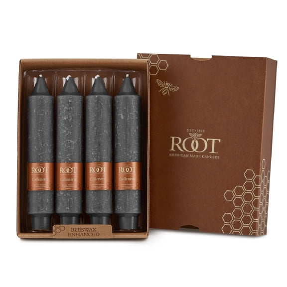 ROOT Candles Unscented Timberline Collenette Taper Candles, 7-Inch Tall, Box of 4, Stone