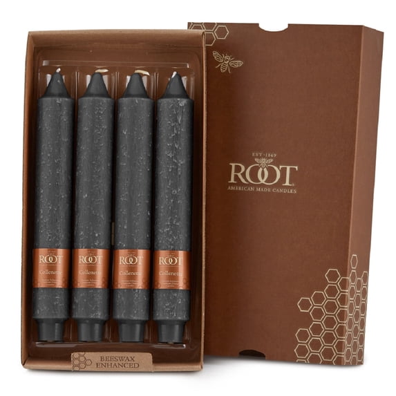 ROOT Candles Unscented Timberline™ Collenette Taper Candles, 9-Inch Tall, Box of 4, Stone