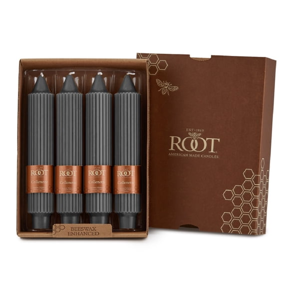 ROOT Unscented Grecian Collenettes Taper Candles, 7-Inch Tall, Box of 4, Stone