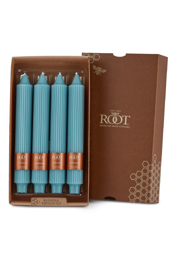 Unscented Grecian Collenettes Taper Candles, 9-Inch Tall, Box of 4, Sky