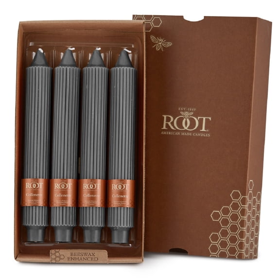 ROOT Unscented Grecian Collenettes Taper Candles, 9-Inch Tall, Box of 4, Stone
