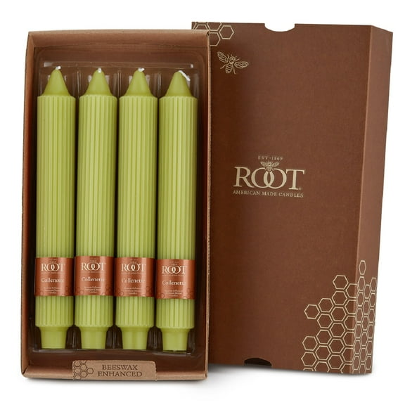 ROOT Unscented Grecian Collenettes Taper Candles, 9-Inch Tall, Box of 4, Willow