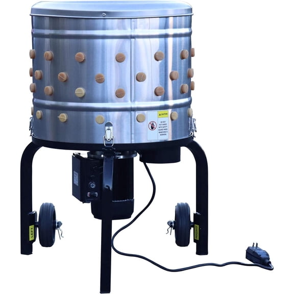 ROOTS and HARVEST Chicken Plucker De-Feather Remover Poultry & Fowl Food Processor Stainless Steel Heavy Duty Electric 1.2HP 120VAC 280RPM Planetary Gear Motor 92 Soft Fingers 20" Drum Diameter