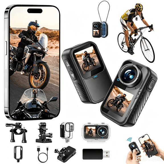 ROOYXUFE 5K Action Camera, 24MP Sports Cam with 130° Wide Angle Lens, Magnetic Mount, Waterproof for Motorcycle Cycling Diving (5K+128G)