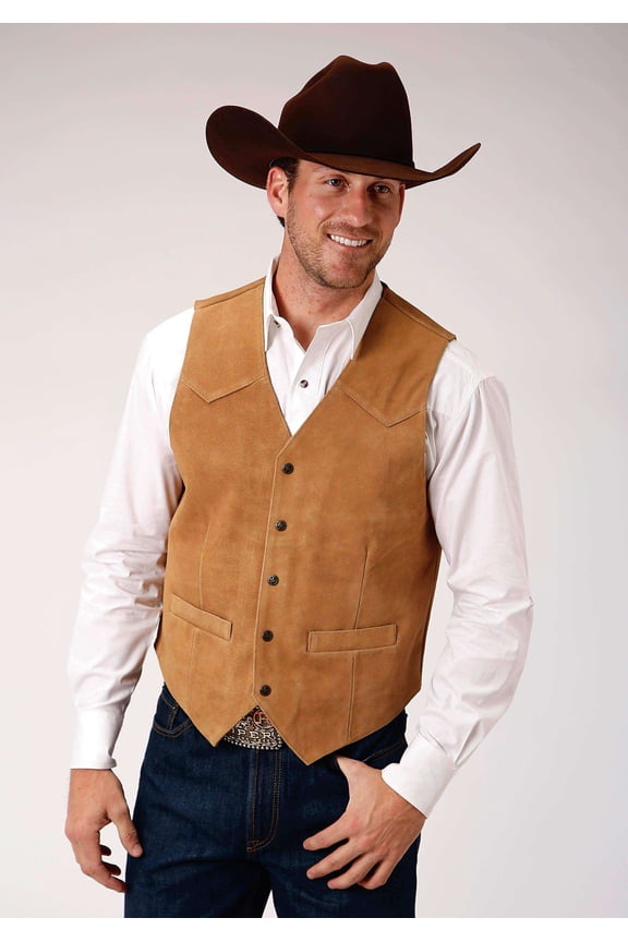 MENS SAND SUEDE LEATHER VEST TALL FIT