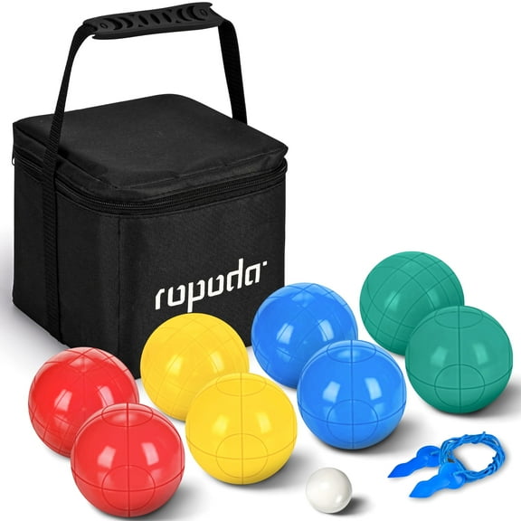 ROPODA 90mm Bocce Ball Set for Beginners with 8 Balls, Pallino, Case and Rope