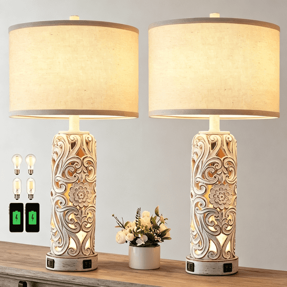 RORIA, Table Lamp Set of 2, 25 inches, Vintage Farmhouse - Walmart.com