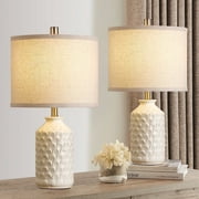 RORIA 21” Set of 2 Modern White Living Room Decorative Ceramic Table Lamps Farmhouse Bedroom Nightstand Lamps