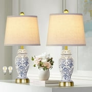 RORIA 22" Blue and White Porcelain Ceramic Table Lamp Traditional Chinese Bedside Lamp for Bedroom Living Room Nightstand