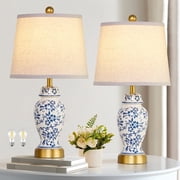 RORIA 22" Classic Blue and White Porcelain Table Lamps Set of 2, Rustic Farmhouse-Style Bedside Lamp, for Living Room or Bedroom Nightstand