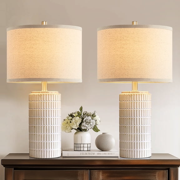 RORIA 23” White Ceramic Table Lamps Set of 2, Modern Style Bedside Lamps, Suitable for Bedrooms, Living Rooms, and Offices