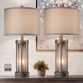 RORIA 25"Retro Table Lamps Set of 2, Farmhouse Style Bedside Lamps, Featuring USB-A&C Charging Ports and a Night Light Function, for Bedrooms, Living Room, and Offices (includes 2 bulbs).