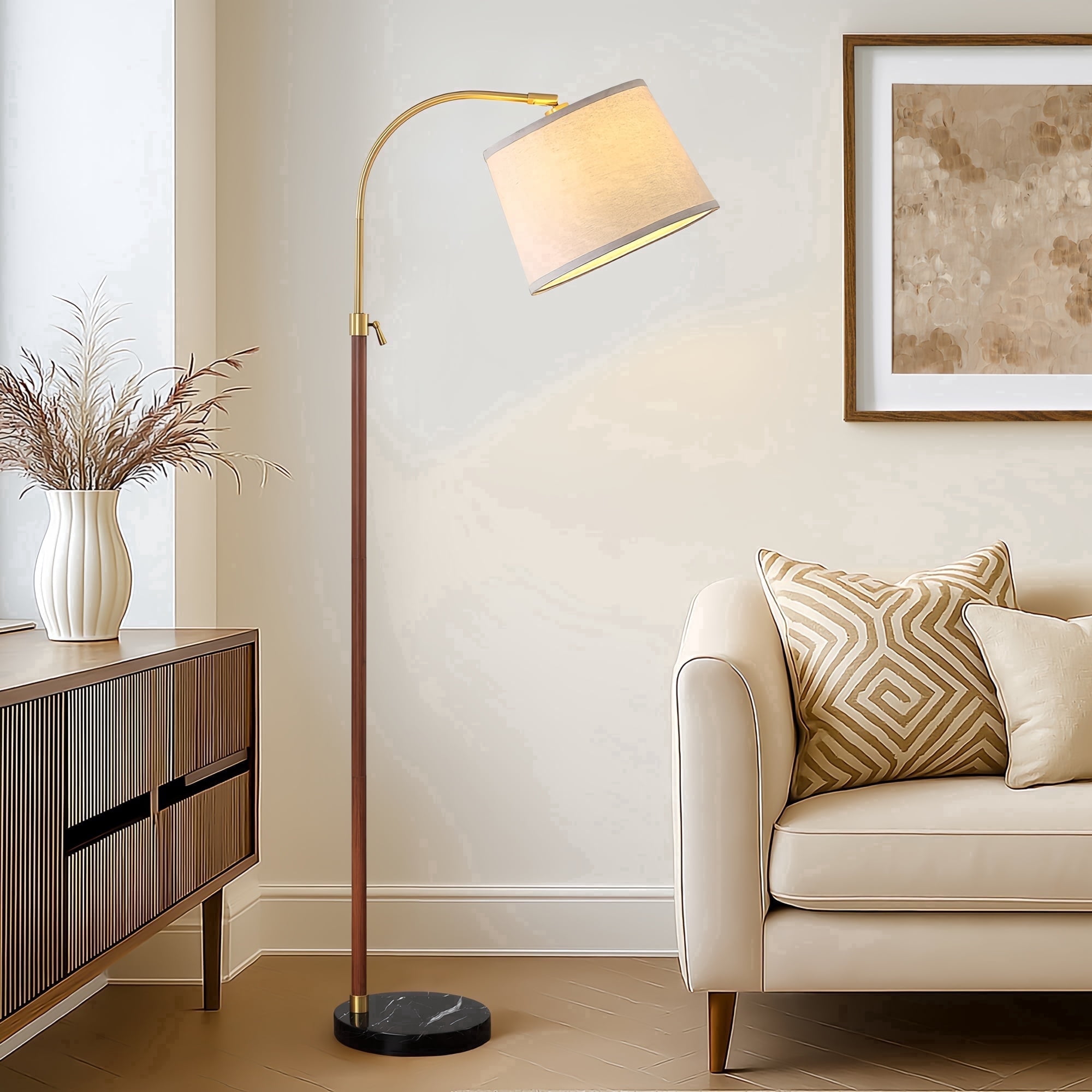 RORIA 54–64”Height Adjustable Curved Floor Lamp, Modern Standing Lamp, Suitable for Bedrooms, Living Rooms, and Offices (Bulb Included)