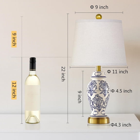 RORIANO Chinoiserie Ceramic Table Lamps Set of 2 for Living Room Bedroom Bedside, Traditional Blue Porcelain Classic Table Lamp for Nightstand Entryway, 2 LED Bulbs Included