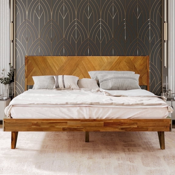 RORNS Gazelle Solid Wood Platform Bedframe With Headboard - King - Caramel